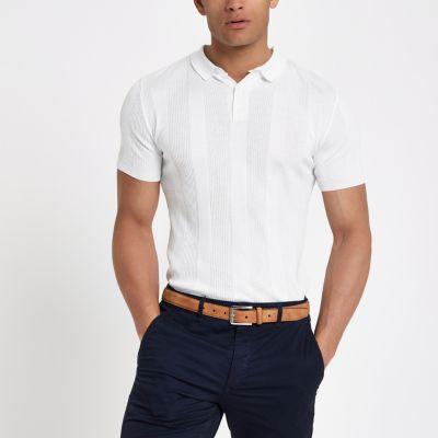 River Island Mens White Muscle Fit Rib Polo Shirt