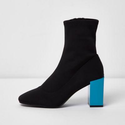 River Island Womens Contrast Blue Block Heel Sock Boots