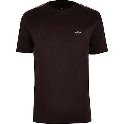 River Island Mens Slim Fit Check Taped Sleeve T-shirt