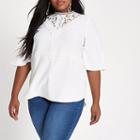 River Island Womens Plus White Lace Insert Long Sleeve Top