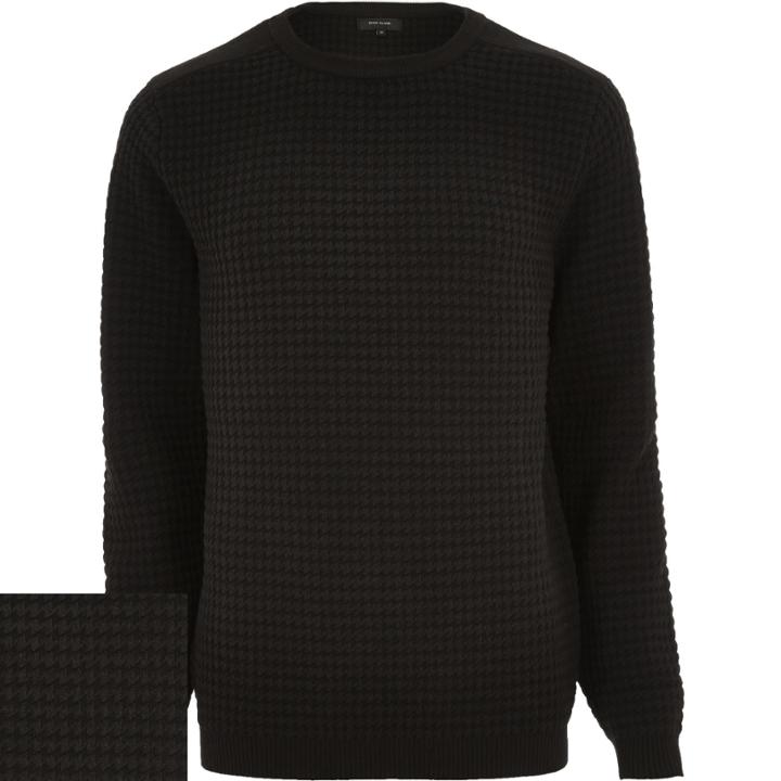 River Island Mensblack Textured Knitted Crew Neck Jumper