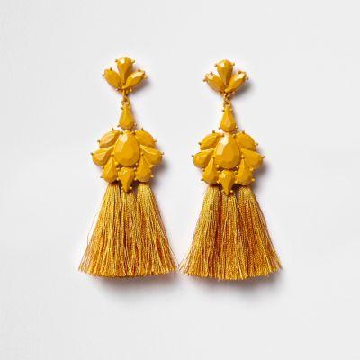 River Island Womens Yellow Jewel Tassel Drop Earrings