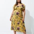 River Island Womens Plus Floral Ruched Sleeve Midi Dress