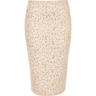 River Island Womens Lace Glitter High Waisted Pencil Skirt