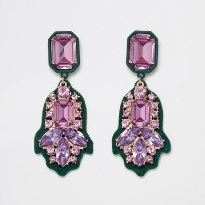 River Island Womens Felt Back Purple Jewel Drop Earrings