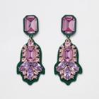River Island Womens Felt Back Purple Jewel Drop Earrings