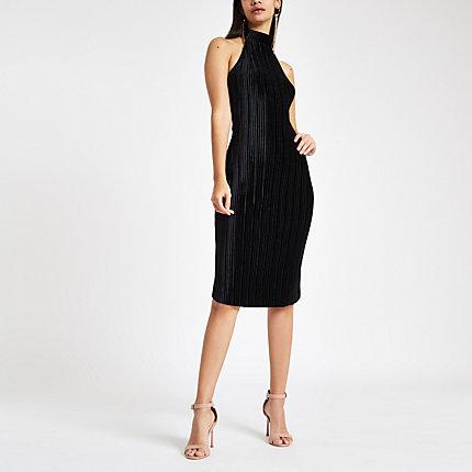 River Island Womens Plisse Halter Neck Bodycon Midi Dress