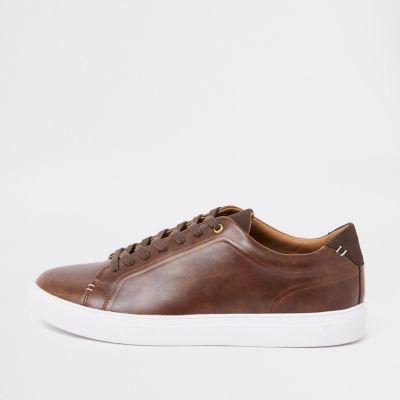 River Island Mens Faux Leather Lace-up Trainers