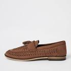 River Island Mens Leather Woven Tassel Front Loafers