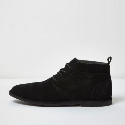 River Island Mensblack Fleece Lined Suede Chukka Boots
