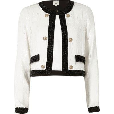 River Island Womens White All Over Sequin Trophy Jacket