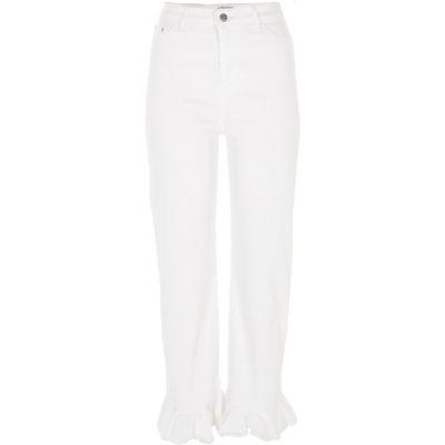 River Island Womens White Bella Frill Hem Straight Leg Jeans
