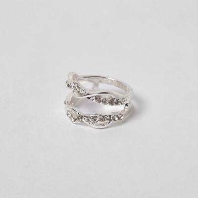 River Island Womens Silver Tone Diamante Encrusted Twist Ring