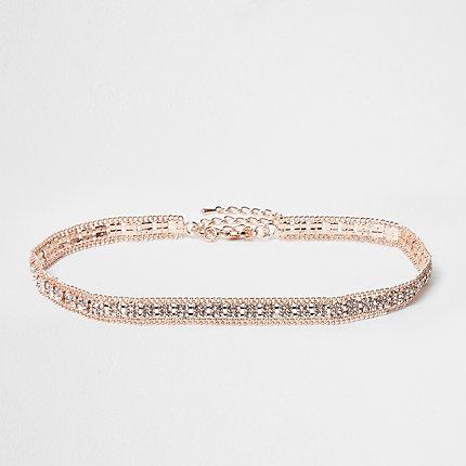 River Island Womens Rose Gold Colour Diamante Choker
