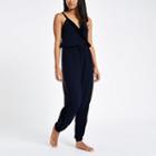 River Island Womens Petite Velvet V Neck Tape Side Jumpsuit