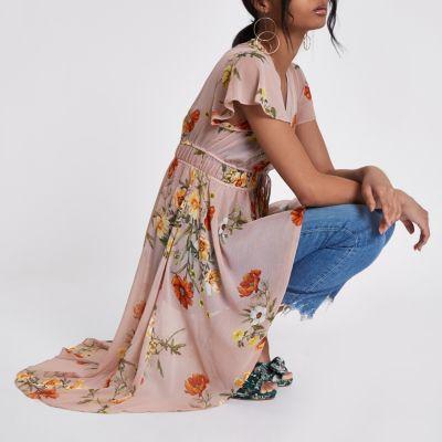 River Island Womens Floral Tie Front Low Hem Kimono