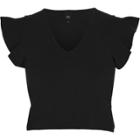 River Island Womens Frill Sleeve V Neck Knit Crop Top