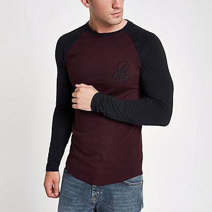 River Island Mens R96 Muscle Fit Raglan T-shirt