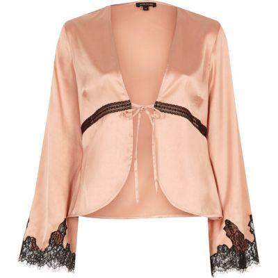 River Island Womens Flared Sleeve Lace Trim Pajama Shirt