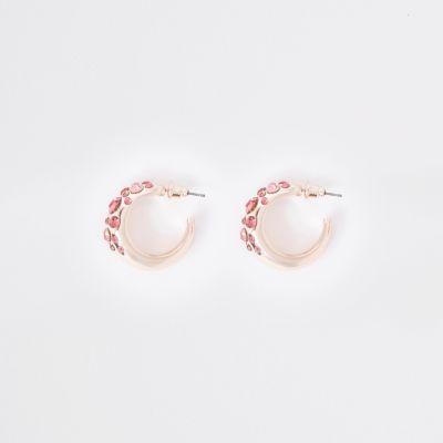 River Island Womens Rose Gold Tone Diamante Mini Hoop Earrings