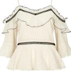 River Island Womens Lace Frill Cold Shoulder Peplum Top