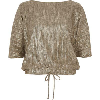 River Island Womens Gold Metallic Balloon Hem Tie T-shirt