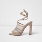 River Island Womens Mesh Embellished Tie Up Sandals