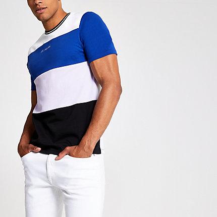 River Island Mens R96 White Block Slim Fit T-shirt