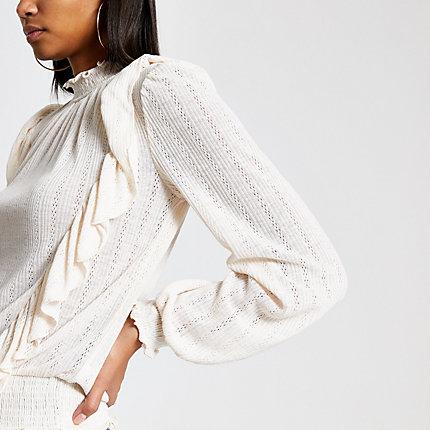 River Island Womens Light Frill Front Pointelle Top