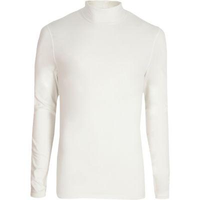 River Island Mens White Long Sleeve Roll Neck Slim Fit T-shirt