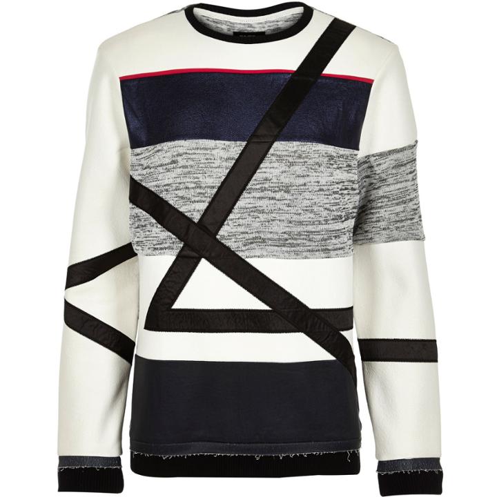 River Island Mensnavy Design Forum Cut And Sew Sweatshirt