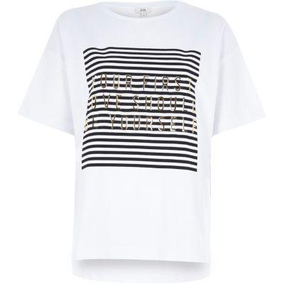 River Island Womens White 'first Love' Embossed T-shirt