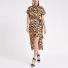 River Island Womens Leopard Print Tie Waist Midi Dress
