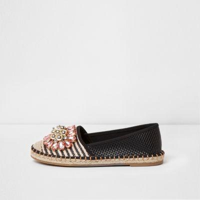 River Island Womens Stripe Jewel Embellished Espadrilles