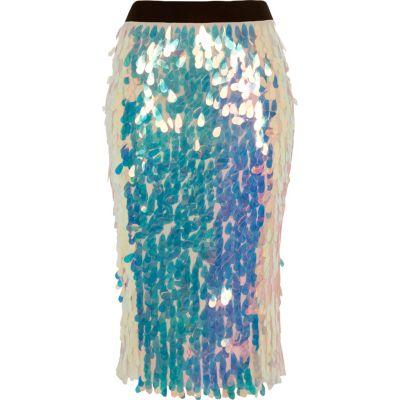 River Island Womens Iridescent Sequin Pencil Skirt