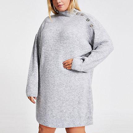 River Island Womens Plus Button Knitted Jumper Dress