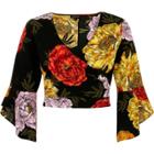 River Island Womens Floral Print Frill Sleeve Wrap Crop Top