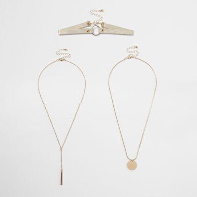 River Island Womens Gold Tone Multi Row Choker Set