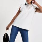 River Island Womens White Lace Trim High Neck Top