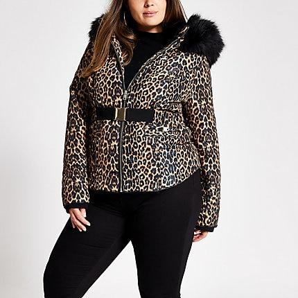 River Island Womens Plus Leopard Print Padded Jacket
