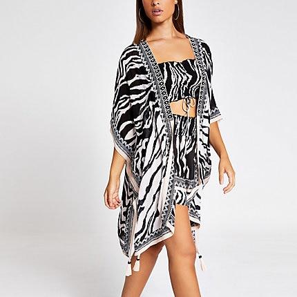 River Island Womens White Zebra Print Embellished Kaftan