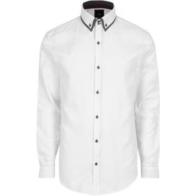 River Island Mens Big And Tall White Double Collar Shirt