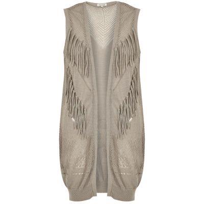 River Island Womens Knitted Fringed Sleeveless Jacket