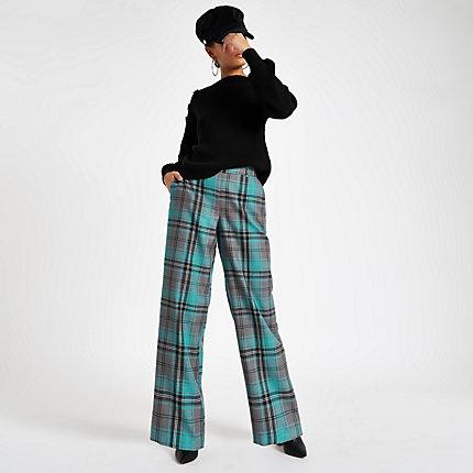 River Island Womens Check Wide Leg Trousers