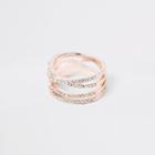 River Island Womens Rose Gold Color Rhinestone Double Kiss Ring