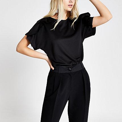 River Island Womens Scuba Frill Short Sleeve Top