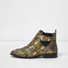River Island Womens Gold Jacquard Multi Buckle Ankle Boots