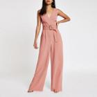 River Island Womens Petite Belted Wide Leg Jumpsuit