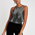 River Island Womens Silver Metallic Halter Neck Cami Top