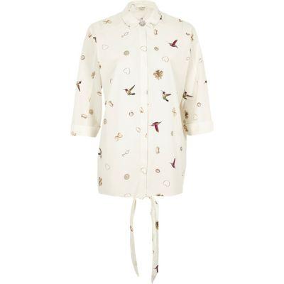 River Island Womens White Jewelry And Bird Print Shirt